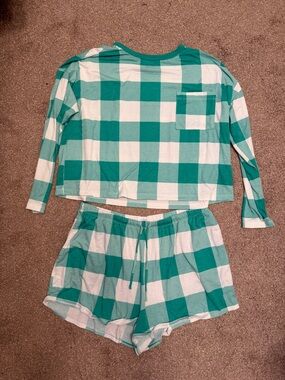 Colsie Teal and White Buffalo Check Kids Pajama Set - Long Sleeve Top & Shorts